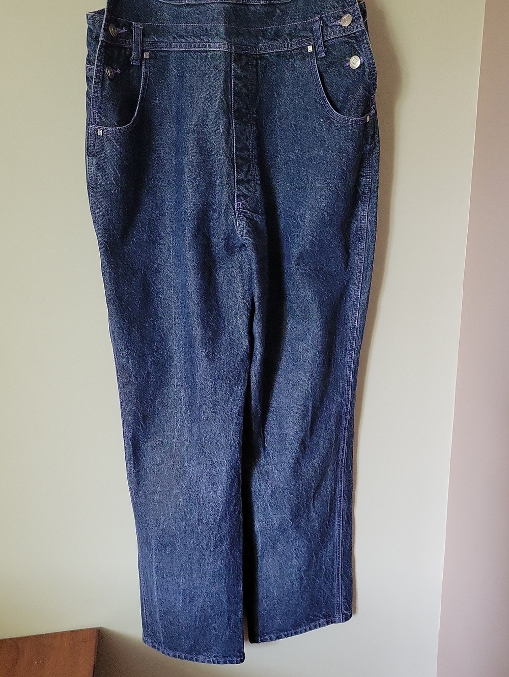 Vintage Y2K Streetwear Women's Purple Contrast Stitch Utility Overalls M-L - Picture 3 of 9